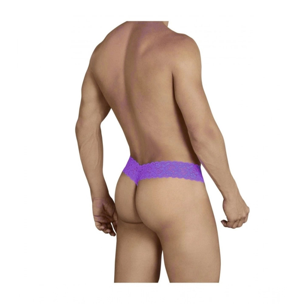 Amfyn Men's Pack Of_2 Power Net Lycra Lace Self Design G String Underwear (Purple, Free Size: Fit to S, M, L)