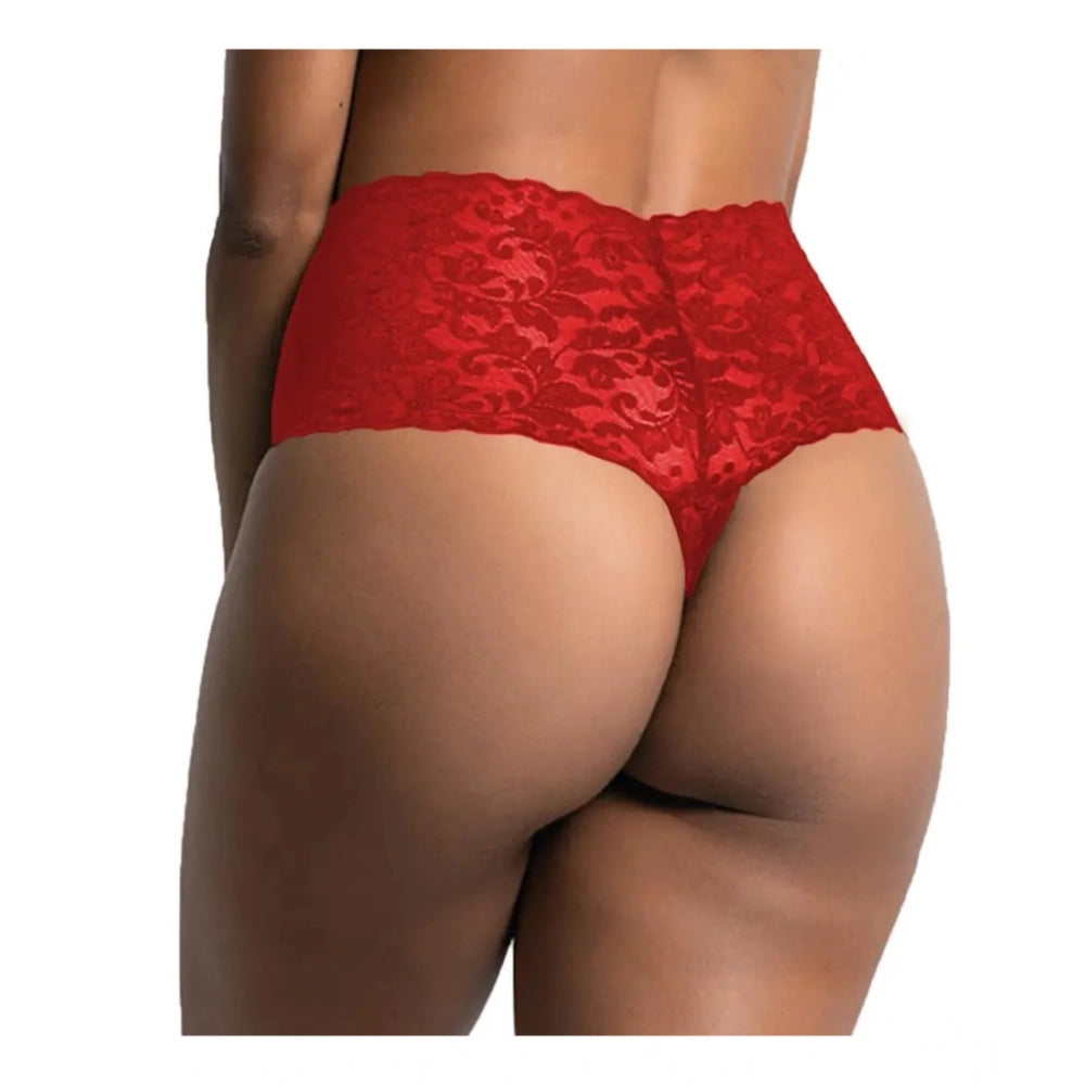Amfyn Women's Pack Of_2 Nylon Spandex Self Design Thong Panty (Red, Free Size: Fit to S, M, L)