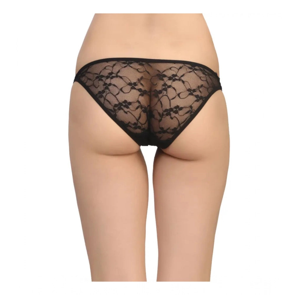 Amfyn Women's Pack Of_2 Nylon Spandex Self Design Brief Panty (Black, Free Size: Fit to S, M, L)