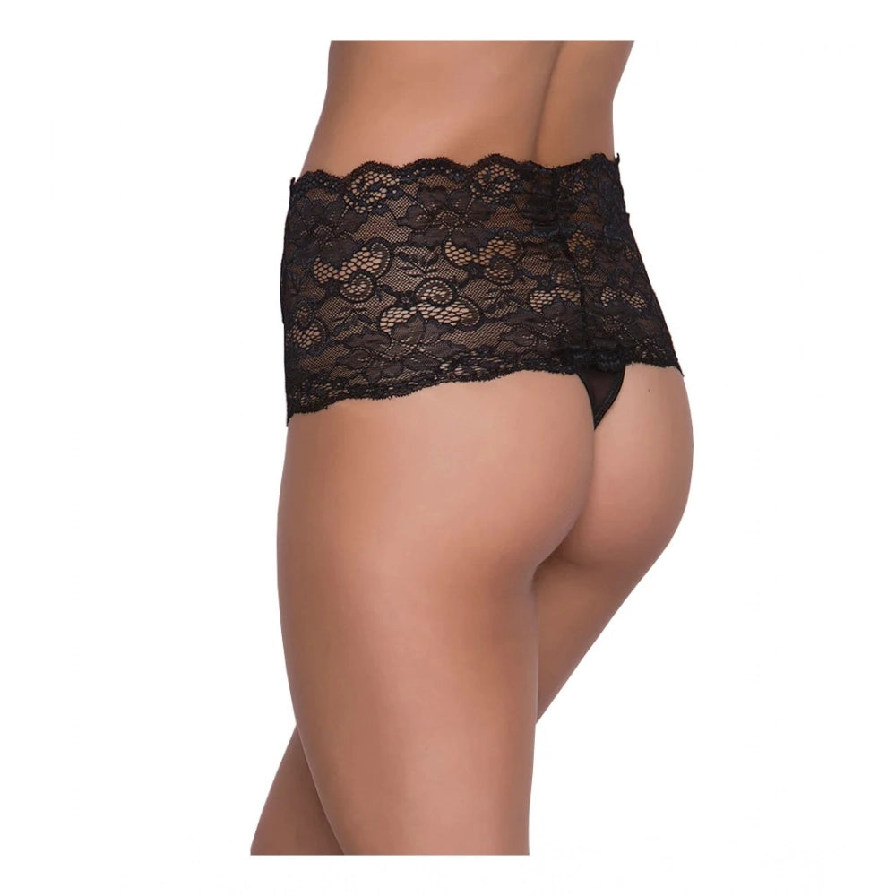 Amfyn Women's Pack Of_2 Nylon Spandex Self Design Thong Panty (Black, Free Size: Fit to S, M, L)
