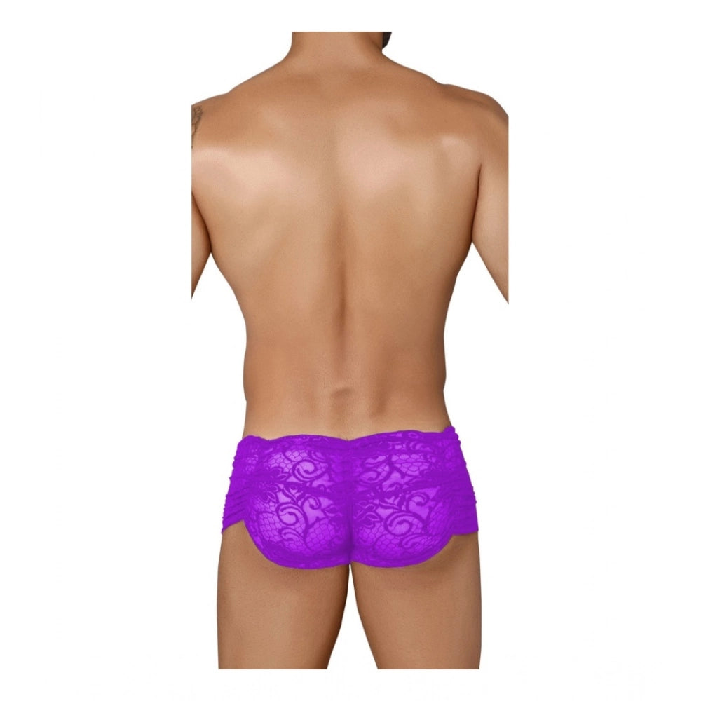 Amfyn Men's Pack Of_2 Nylon Spandex Self Design Boxer Underwear (Purple, Free Size: Fit to S, M, L)