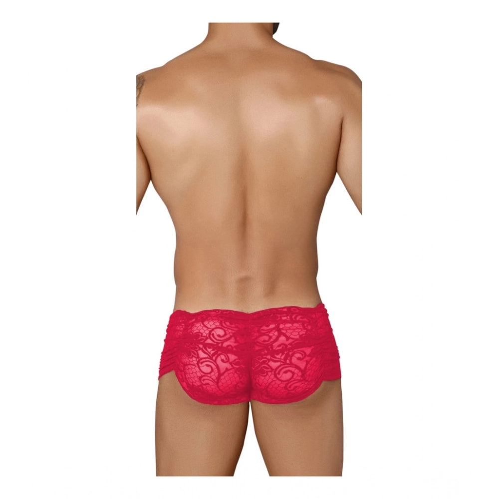 Amfyn Men's Pack Of_2 Nylon Spandex Self Design Boxer Underwear (Red, Free Size: Fit to S, M, L)