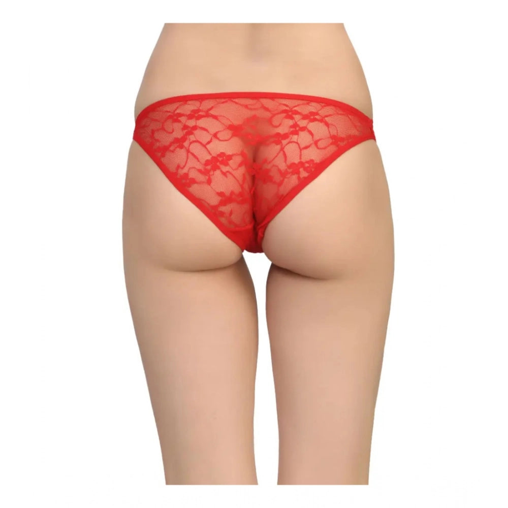 Amfyn Women's Pack Of_2 Nylon Spandex Self Design Brief Panty (Red, Free Size: Fit to S, M, L)