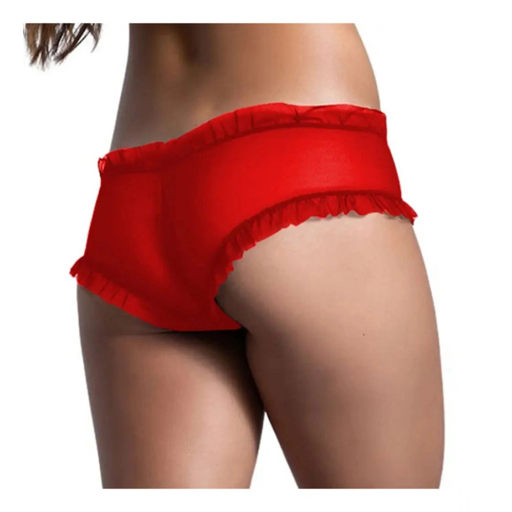 Amfyn Women's Pack Of_2 Nylon Spandex Self Design Boyshorts Panty (Red, Free Size: Fit to S, M, L)