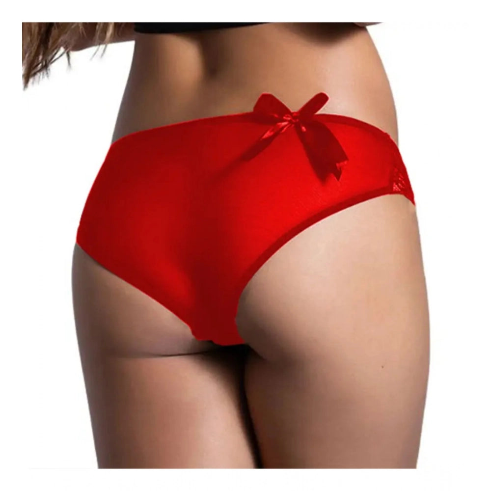 Amfyn Women's Pack Of_2 Nylon Spandex Self Design Brief Panty (Red, Free Size: Fit to S, M, L)