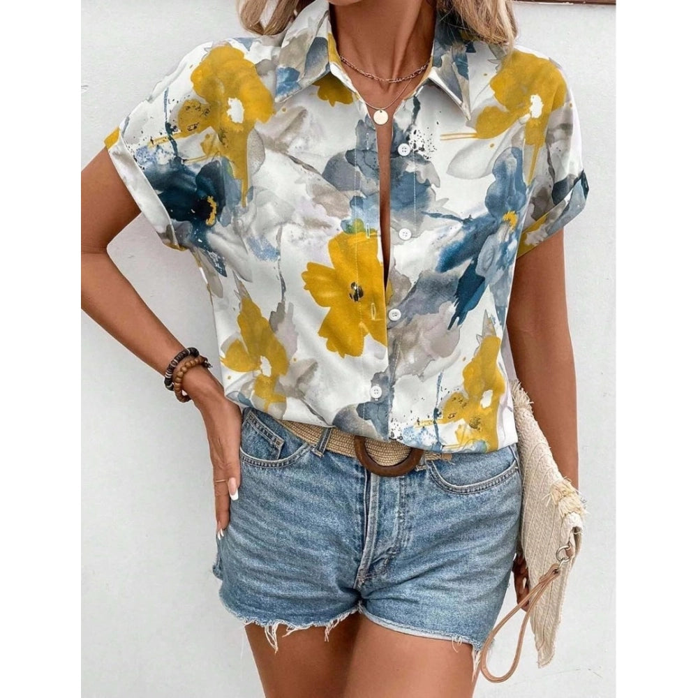 Amfyn Women's Casual Rayon Short Sleeve Printed Collar Neck Shirt (Multicolor)