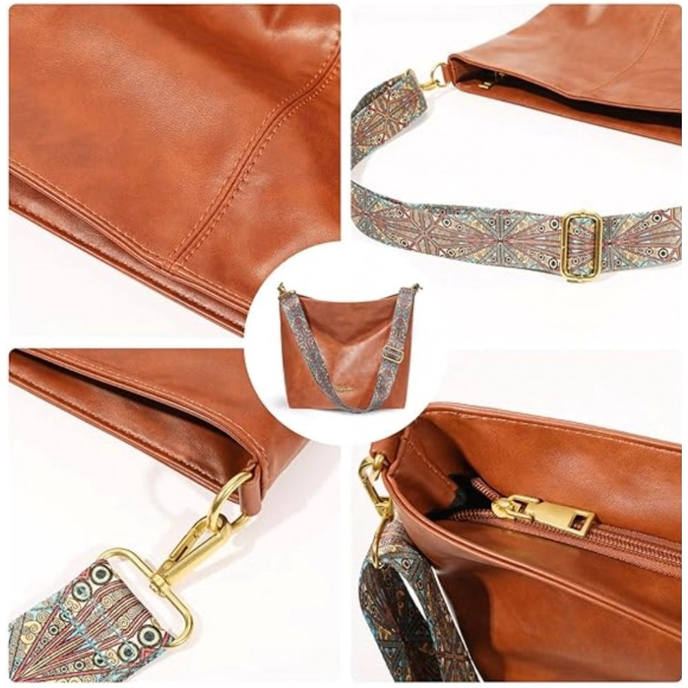 Amfyn Women's PU Leather Medium Sling bag Zipper Handbag (Brown)