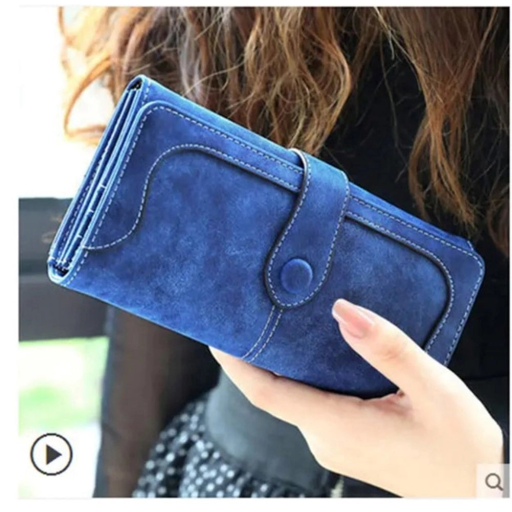 Amfyn Women's Faux Leather Medium Snap Button Wallet (Dark Blue)
