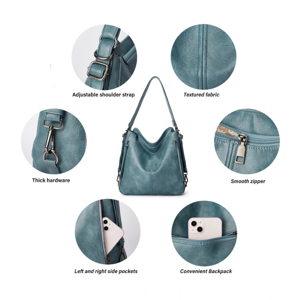 Amfyn Women's PU Leather Medium Shoulder Zipper Handbag (Blue)