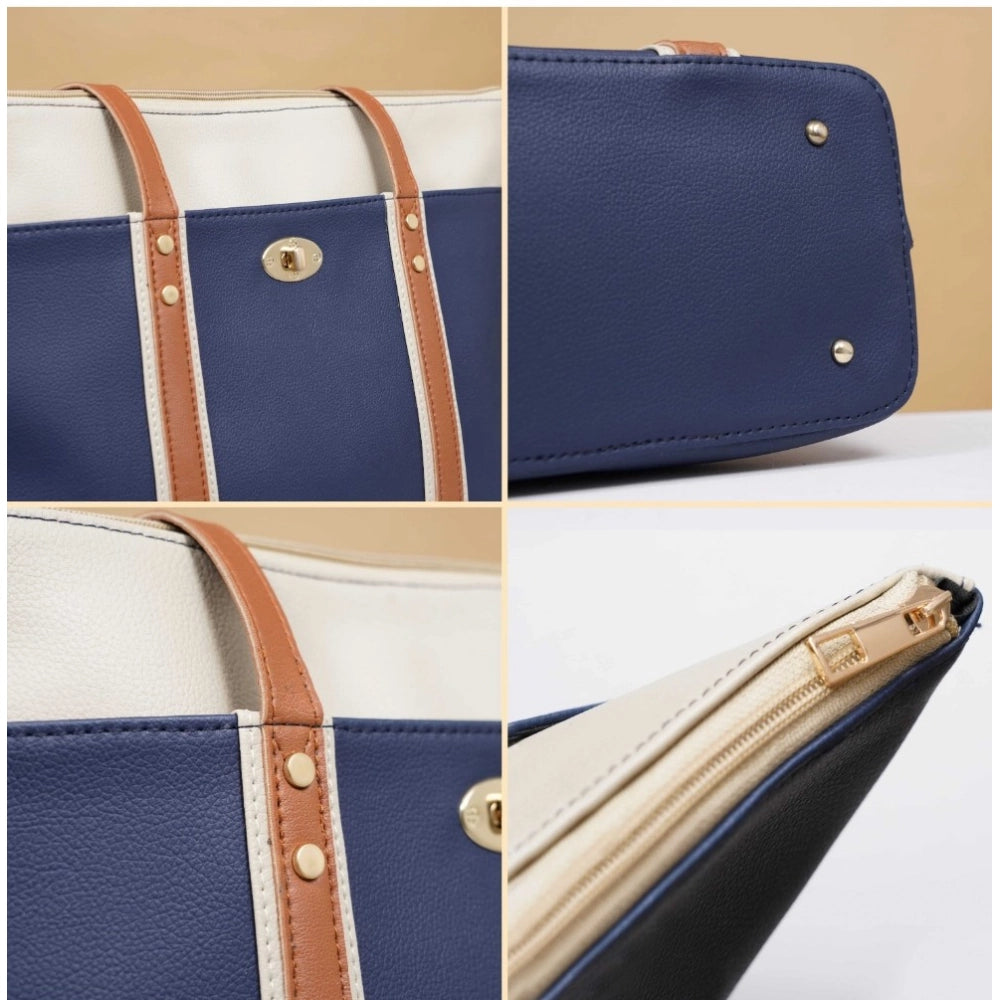 Amfyn Women's Faux Leather Large Shoulder Zipper Handbag (Dark Blue)