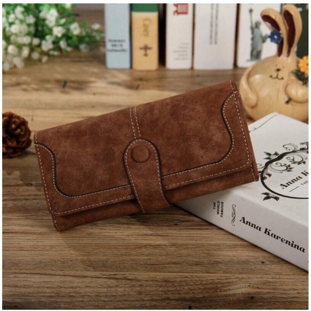 Amfyn Women's Faux Leather Medium Snap Button Wallet (Brown)