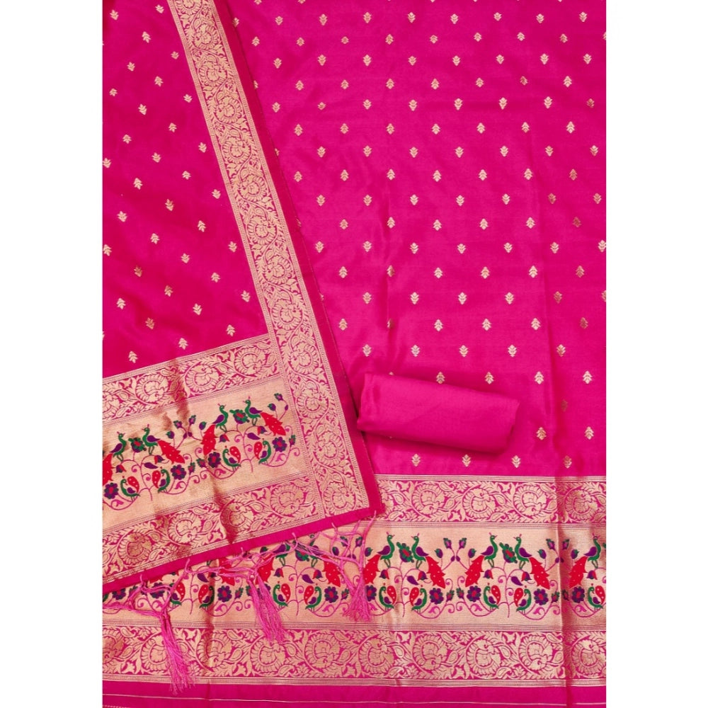 Amfyn Women's Banarasi Silk Printed Unstitched Salwar Suit Material With Dupatta (Pink, 3Mtrs)