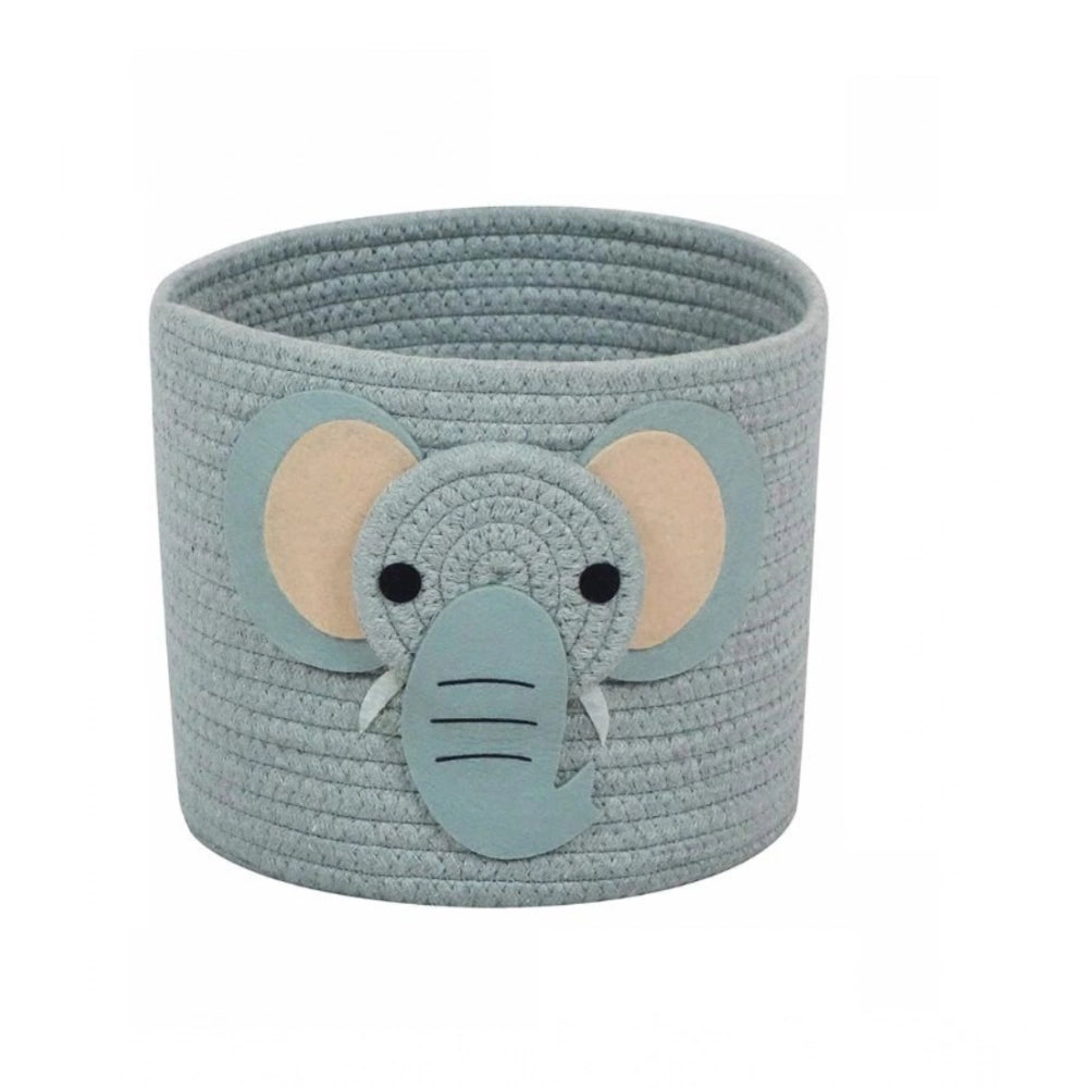 Amfyn Cotton Elephant Basket 10x8 Inch Pack of 1 (Grey)