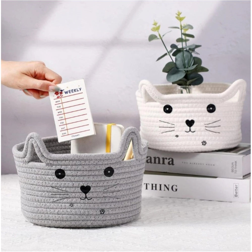 Amfyn Cotton Small Cat With Face Basket Pack of 1 (Grey)