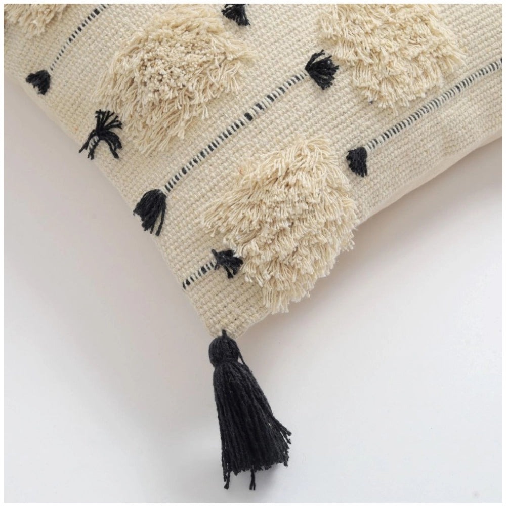 Amfyn Cotton Handcrafted Pit Loom Cushion Cover 16x16 Inch Pack of 2 (Black)