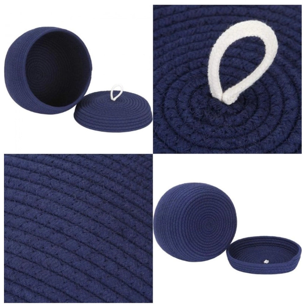 Amfyn Cotton Bear Shaped Storage Matka Basket With Lid Pack of 1 (Blue)