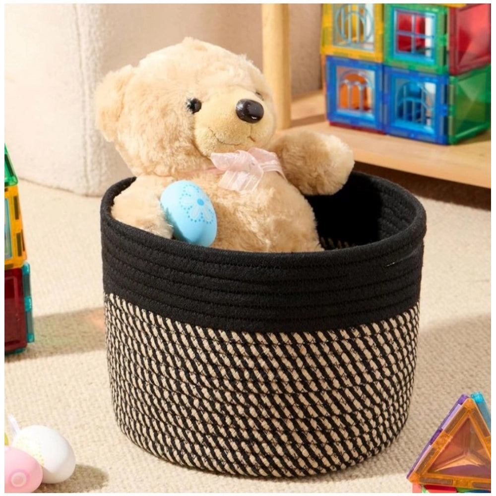 Amfyn Cotton Round Small Storage Basket 9x7 Inch Pack of 1 (Beige)