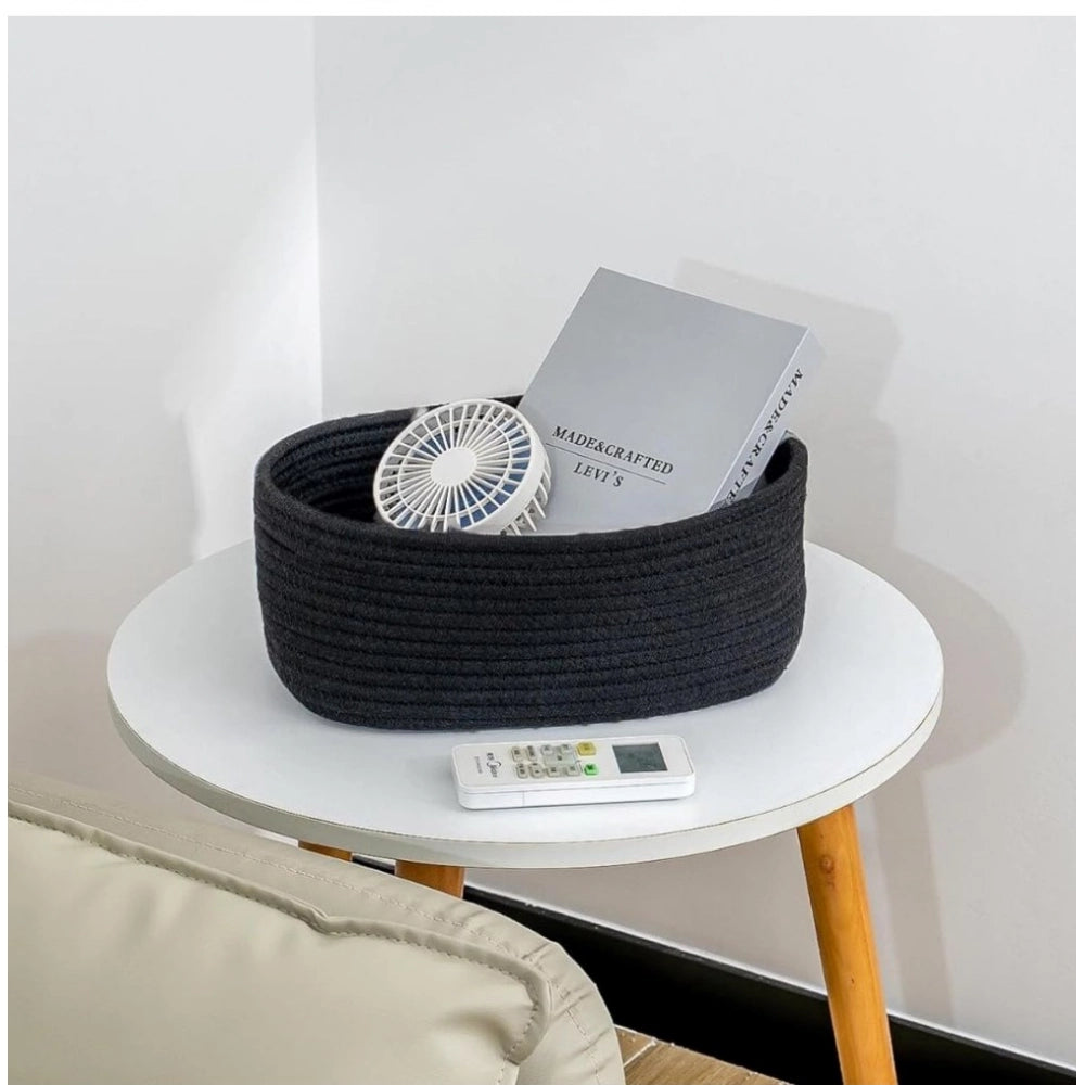 Amfyn Cotton Oval Storage Rope Woven Baskets Pack of 1 (Black)