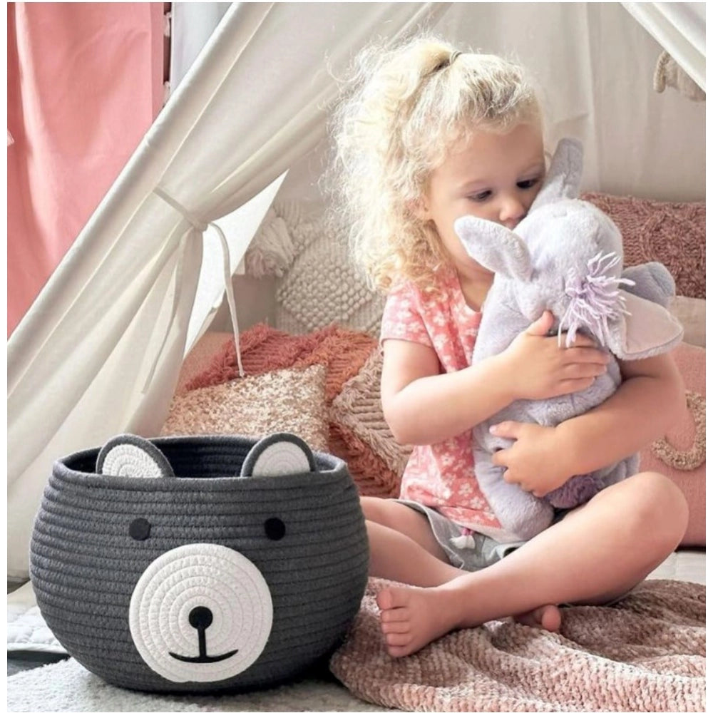 Amfyn Cotton Bear Shaped Storage Baskets Pack of 1 (Grey)