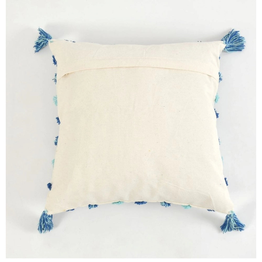 Amfyn Cotton Tufted Cushion Pillow Cover 16x16 Inch Pack of 2 (Blue)