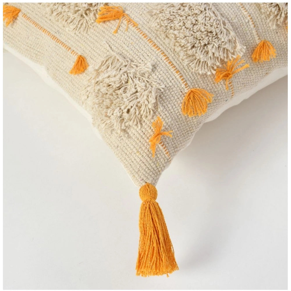Amfyn Cotton Handcrafted Pit Loom Cushion Cover 16x16 Inch Pack of 2 (Yellow)