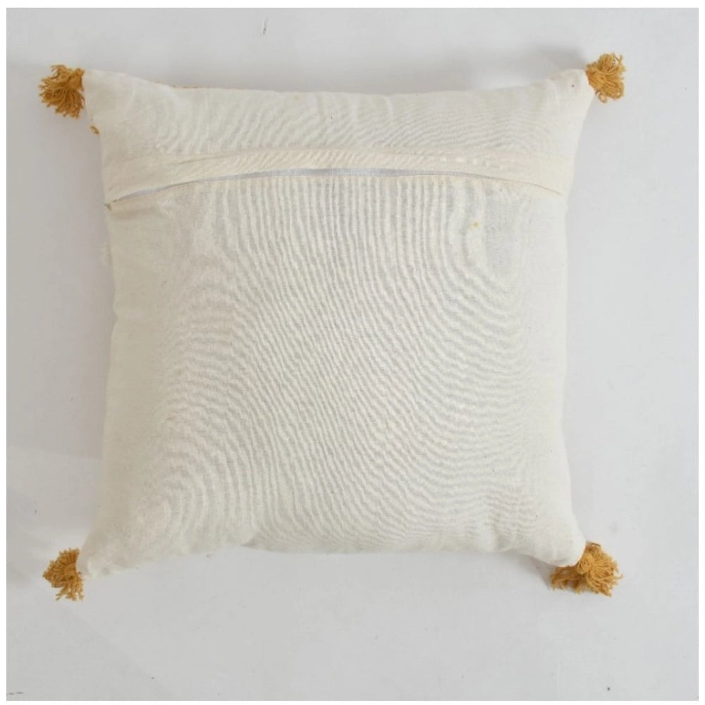 Amfyn Cotton Flower Tufted Cushion Pillow Cover 16x16 Inch Pack of 2 (Yellow)