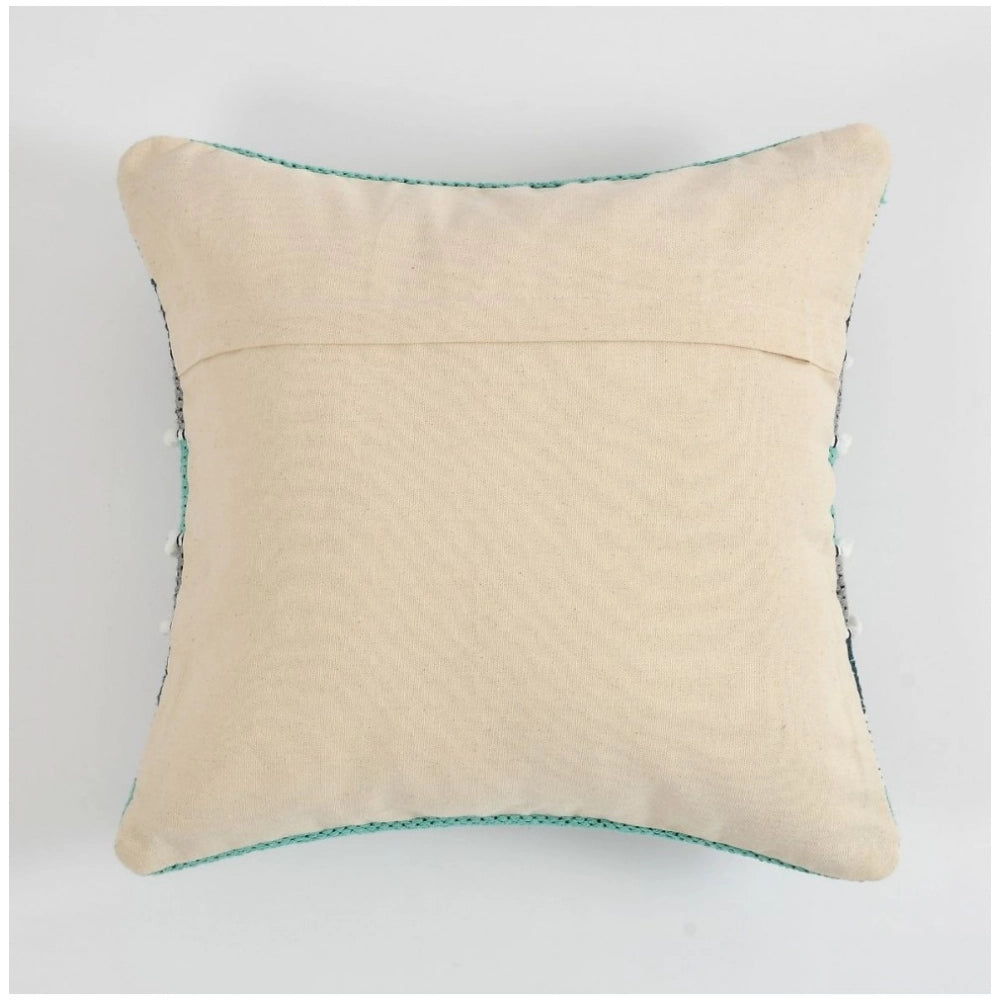 Amfyn Cotton Handcrafted Pit Loom Cushion Cover 16x16 Inch Pack of 2 (Green)