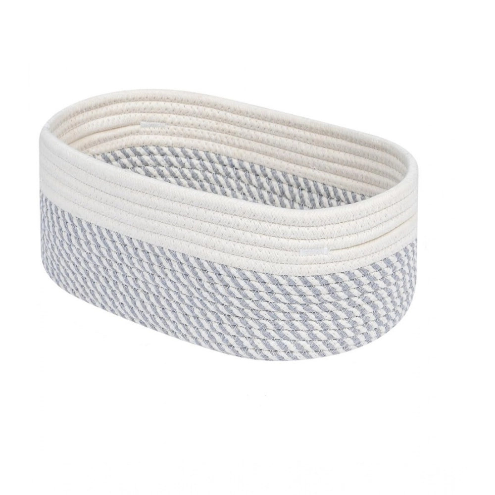 Amfyn Cotton Oval Storage Rope Woven Baskets Pack of 1 (Grey White)
