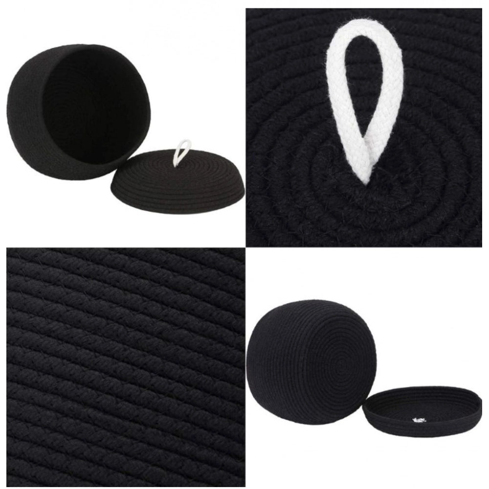 Amfyn Cotton Bear Shaped Storage Matka Basket With Lid Pack of 1 (Black)