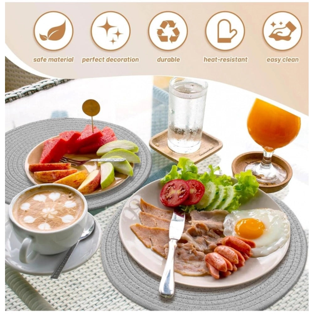 Amfyn Cotton Dining Table Round Placemat Mats Set of 4 (Grey)