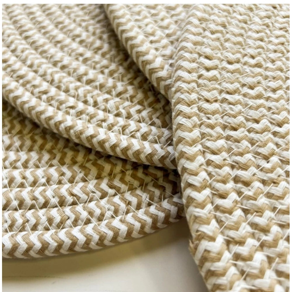 Amfyn Cotton Dining Table Round Placemat Mats Set of 4 (Beige White)