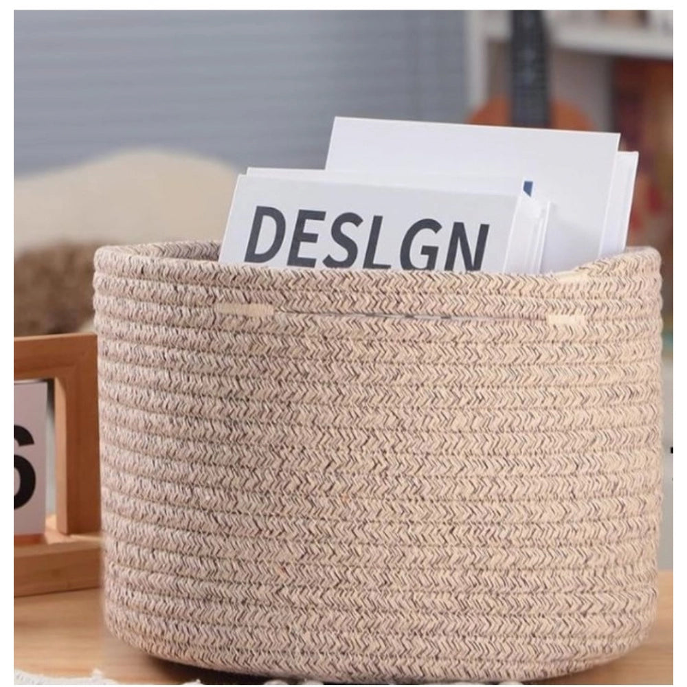 Amfyn Cotton Round Small Storage Basket 9x7 Inch Pack of 1 (Brown)