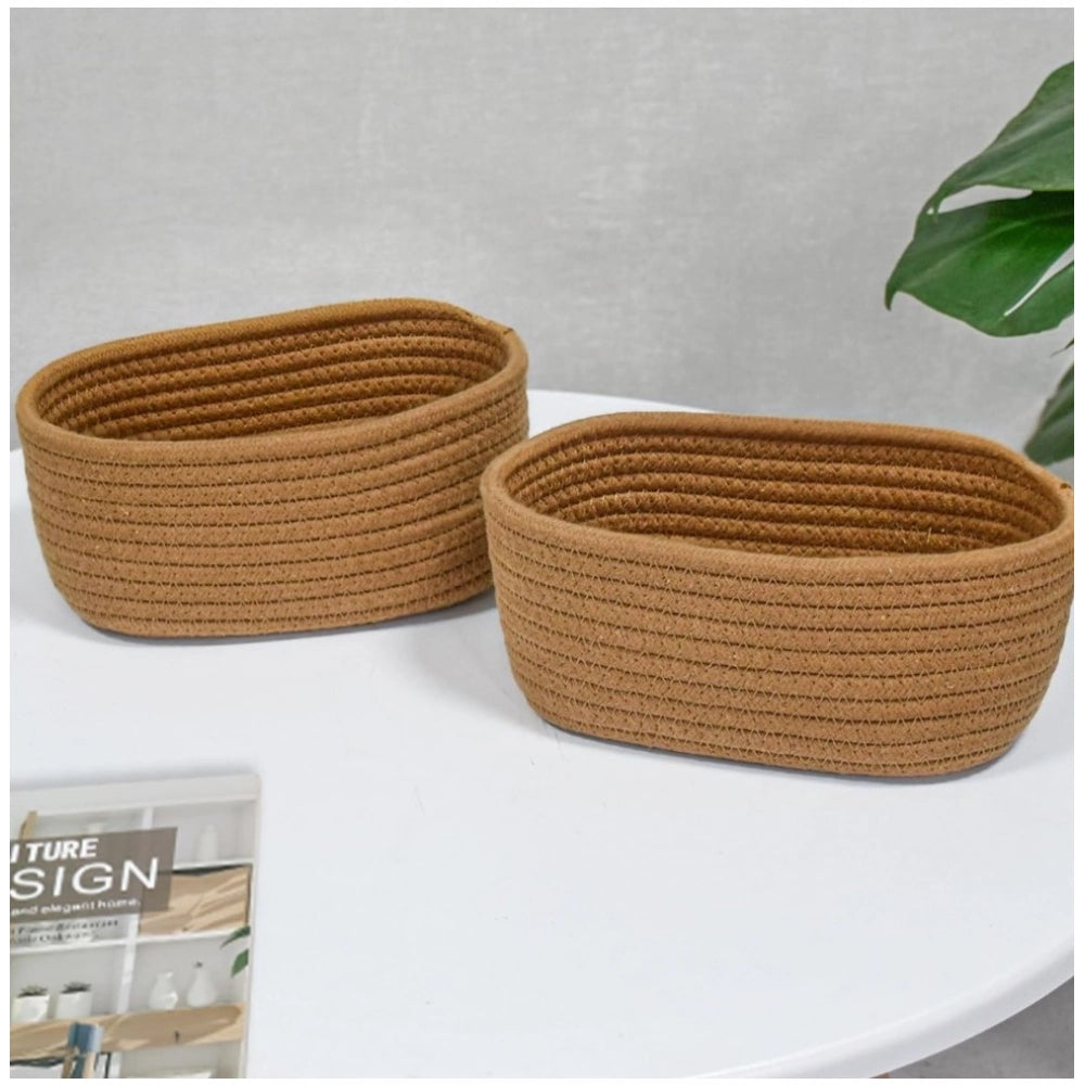 Amfyn Cotton Storage Rope Woven Baskets Pack of 2 (Beige)