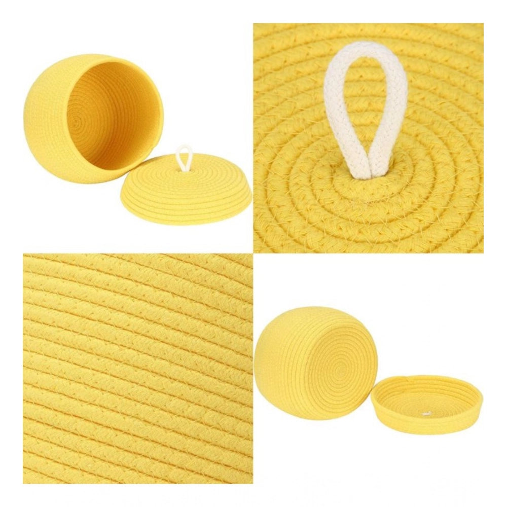 Amfyn Cotton Bear Shaped Storage Matka Basket With Lid Pack of 1 (Yellow)