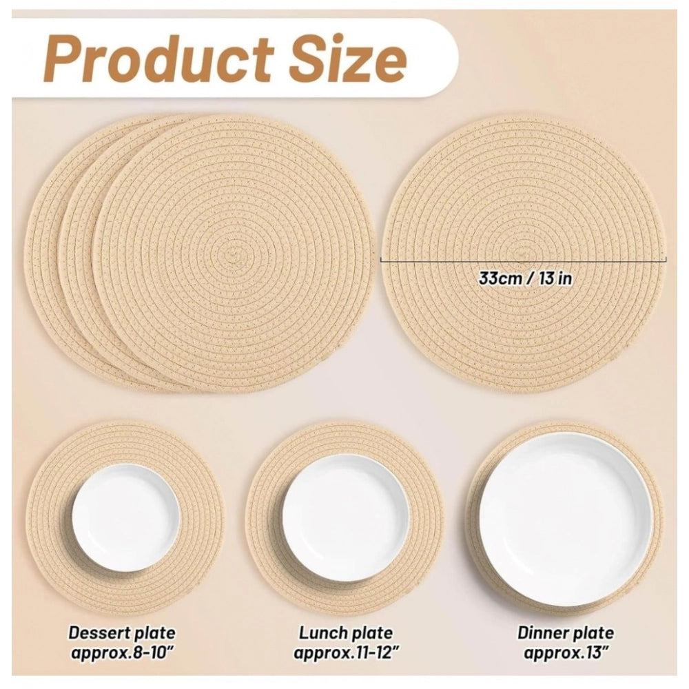 Amfyn Cotton Dining Table Round Placemat Mats Set of 4 (Cream)