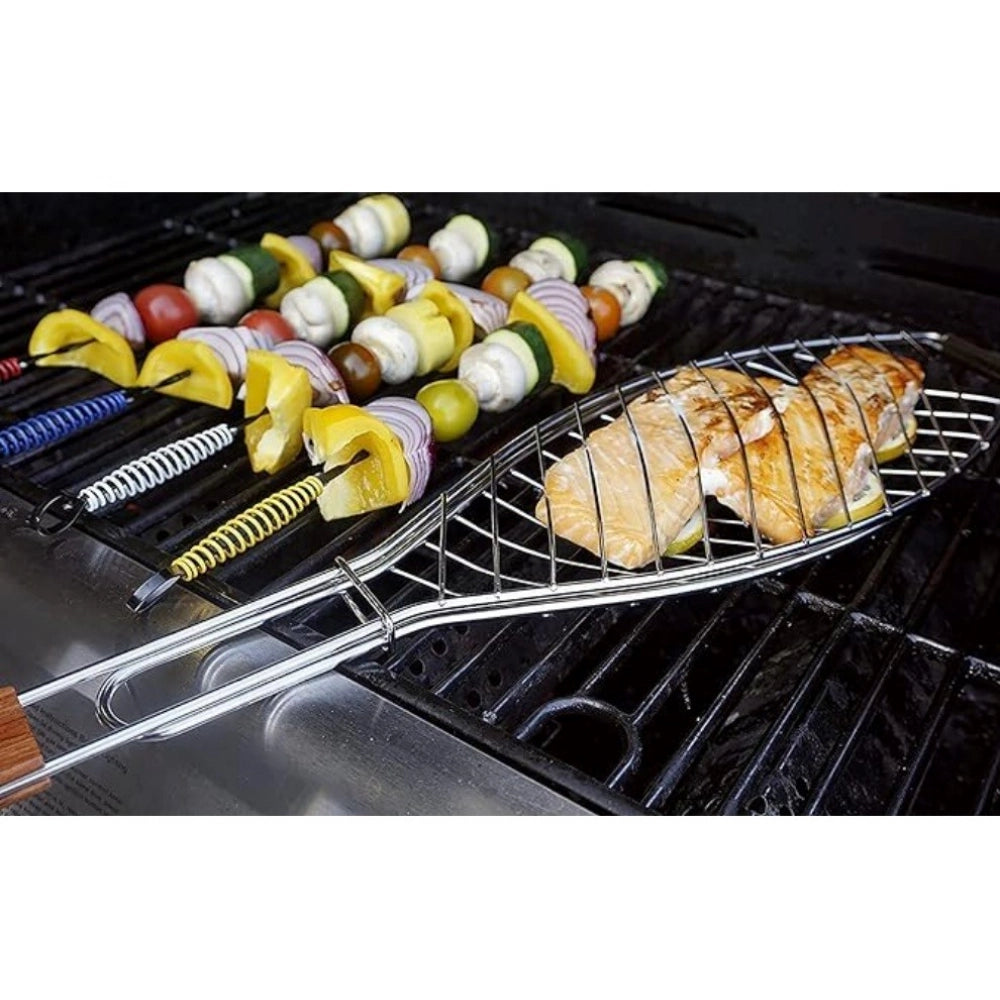 Amfyn Steel Roasting Fish Grilling Basket (Silver)