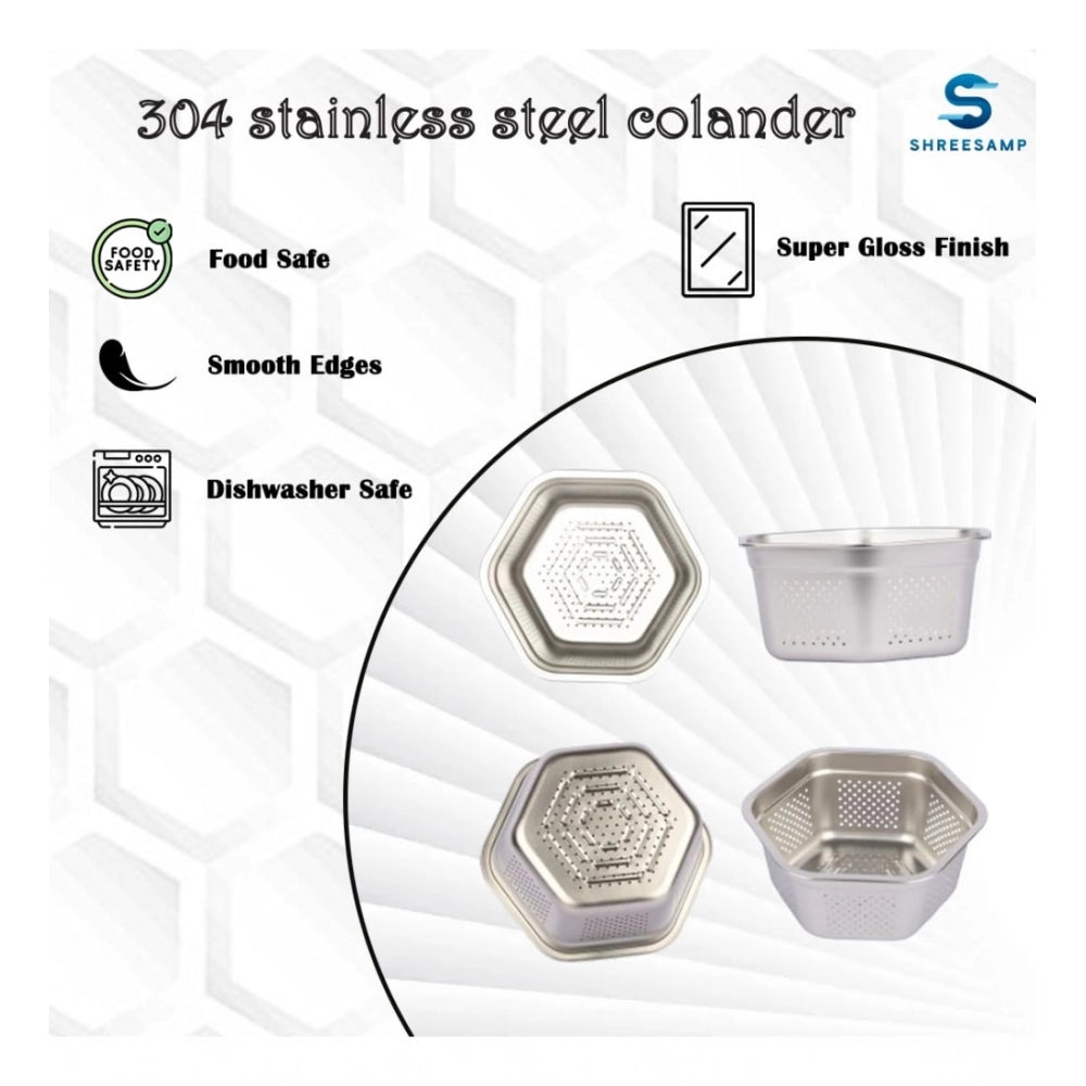 Amfyn Steel Washing Stainless Steel Colander Basin (Silver)
