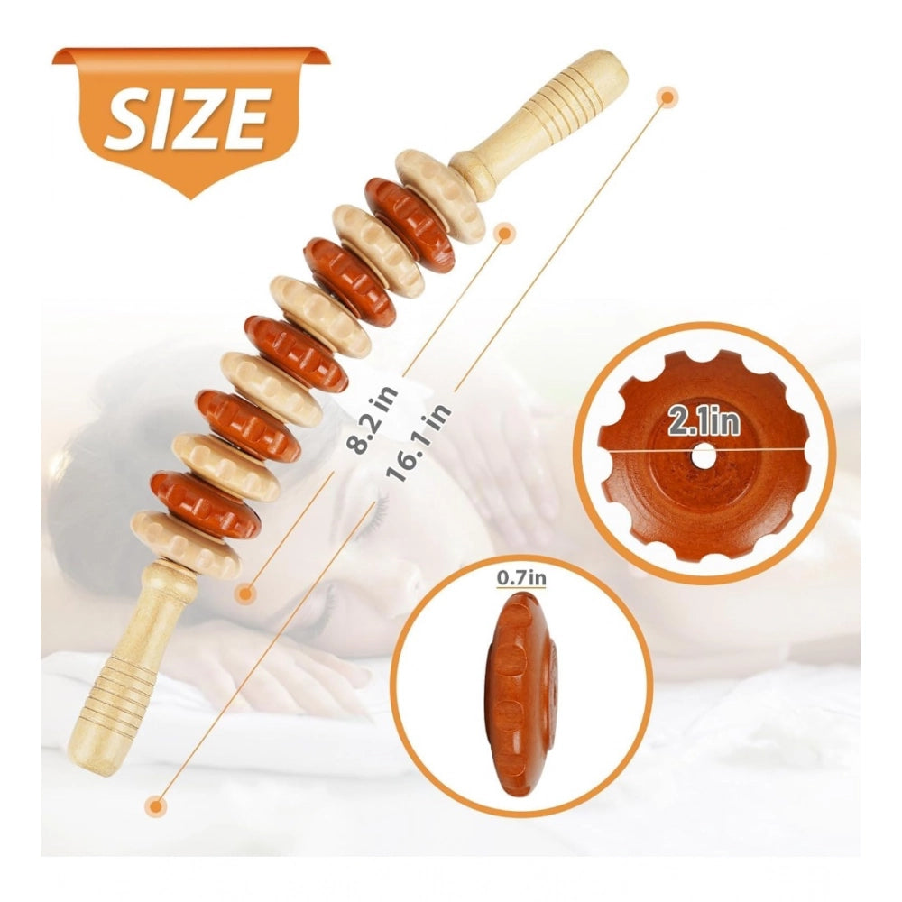 Amfyn Wood Wheel Roller Massage Stick (Wood - Brown)