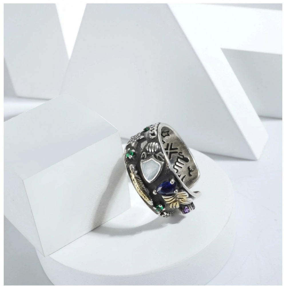 Amfyn Stainless Steel Imported High-Quality Office Wear Freesize Ring (Silver Plated)