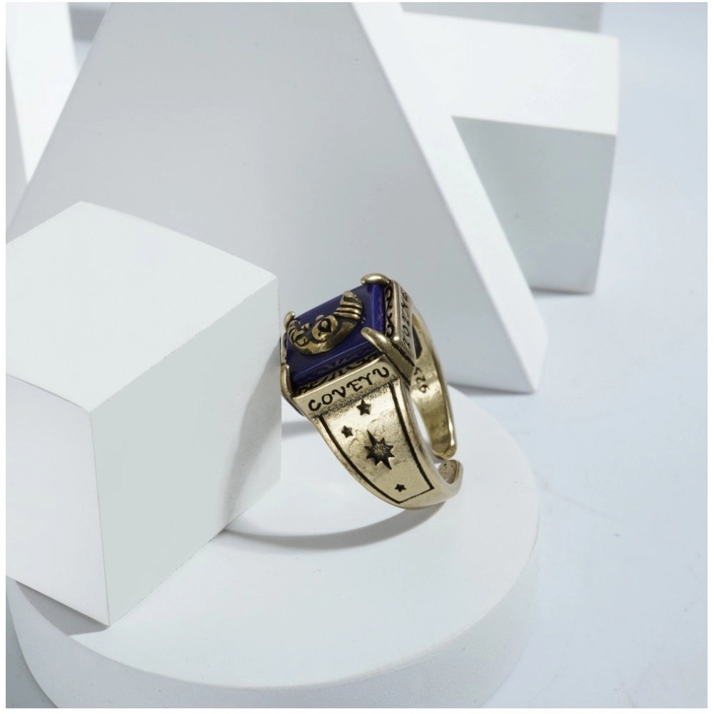 Amfyn Stainless Steel German polish moon design Freesize ring (Gold Plated)