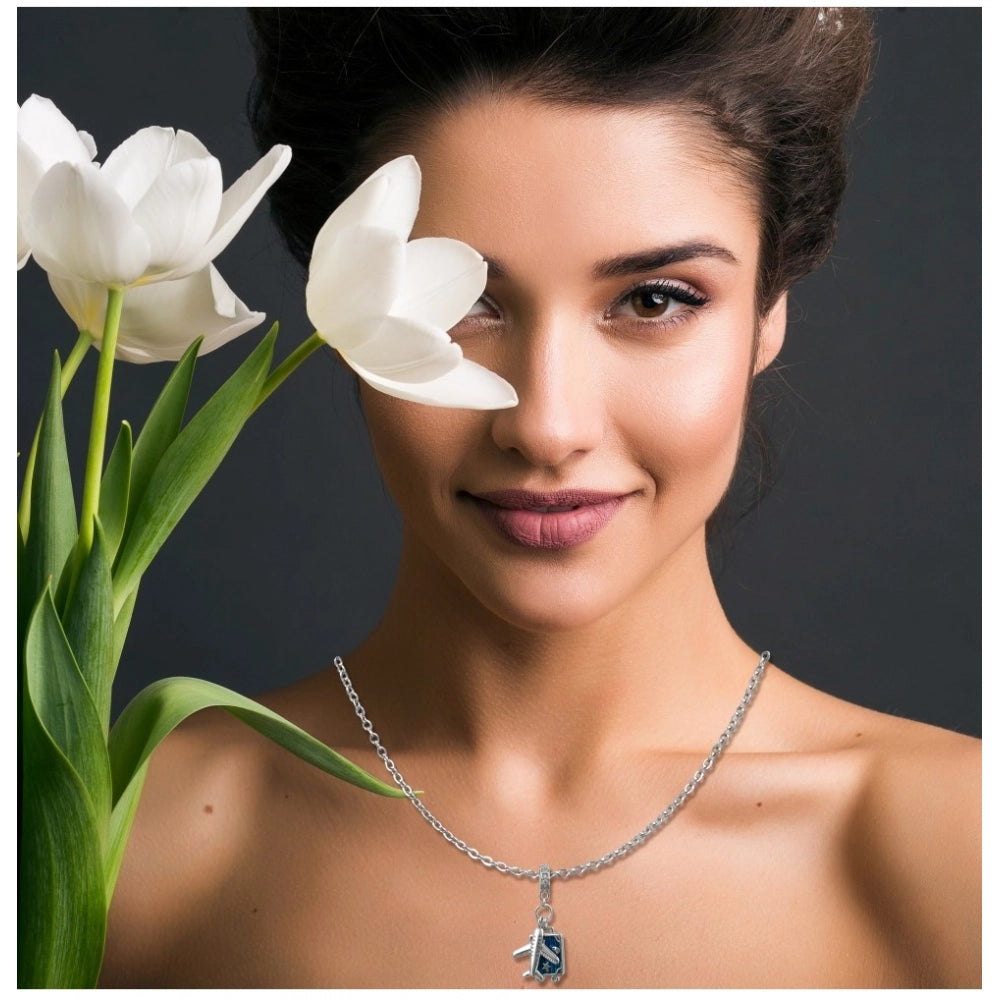 Amfyn Women's Stainless Steel Airplane Design Pendent Delicate Chain (Silver Plated)