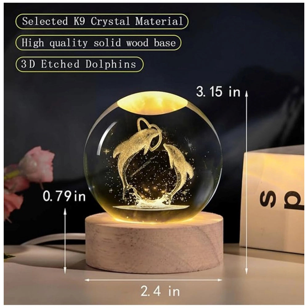 Amfyn Wood 3D Dolphin Crystal Ball Night Light Dolphin Love (Transparent)
