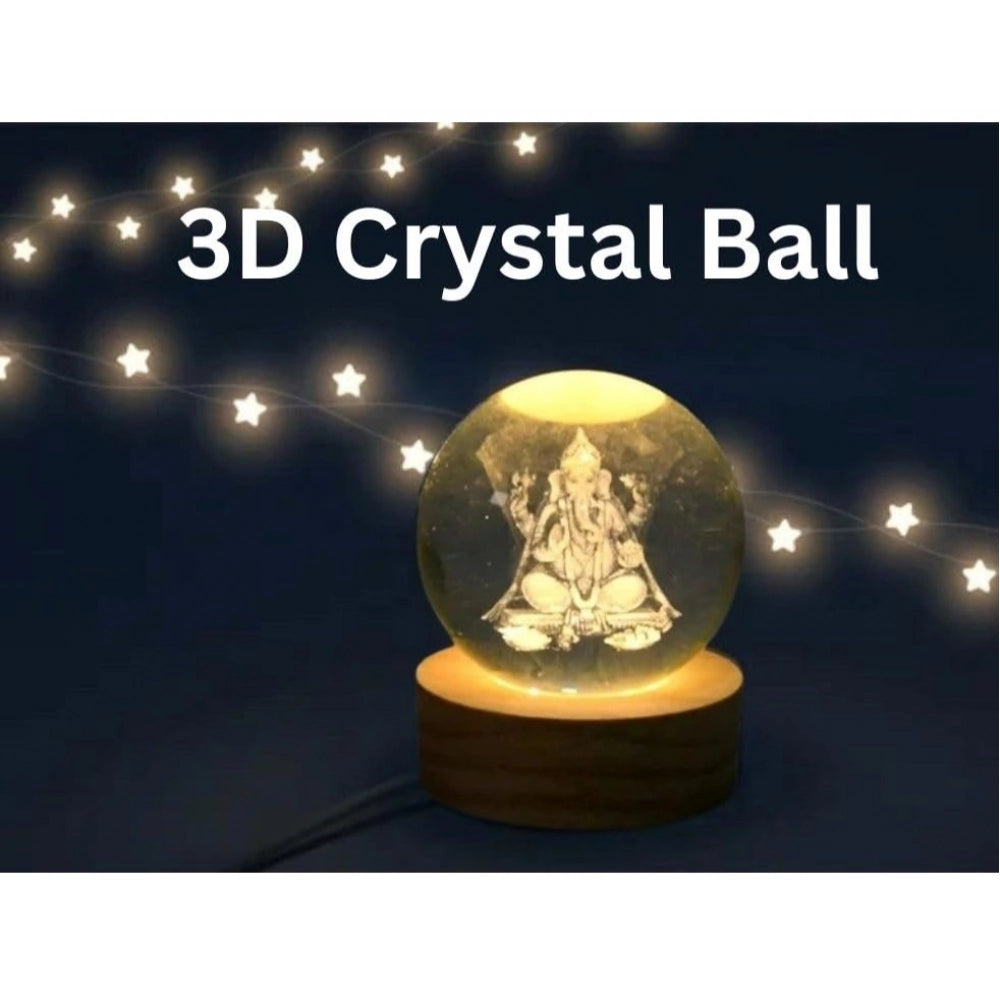 Amfyn Wood Lord Ganesh Ji Crystal Ball Night Light (Transparent)