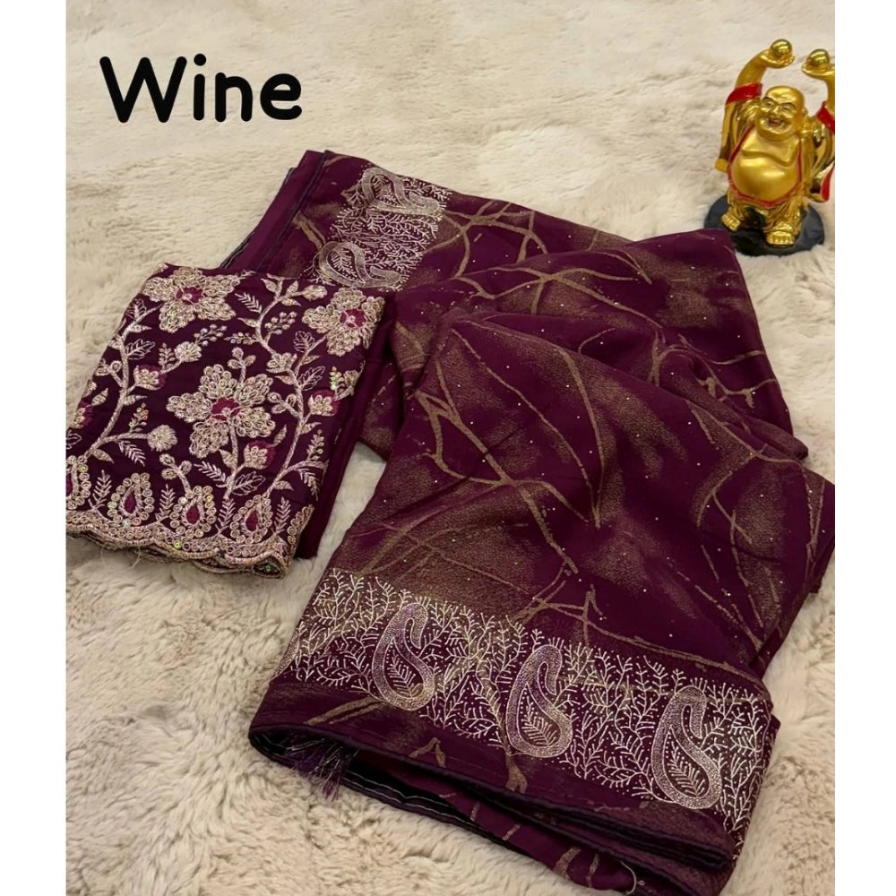 Amfyn Women's Georgette Printed Saree With Unstitched Blouse (Magenta, 5-5 Mtrs)