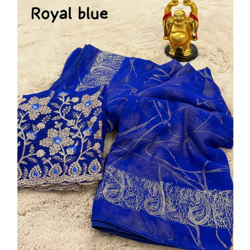 Amfyn Women's Georgette Printed Saree With Unstitched Blouse (Blue, 5-5 Mtrs)