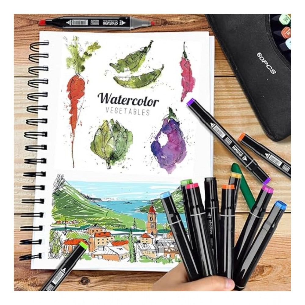 Amfyn Plastic 60Pcs Colors Art Markers Sketch Pen Dual Tip Artist Art Marker (Multicolor )