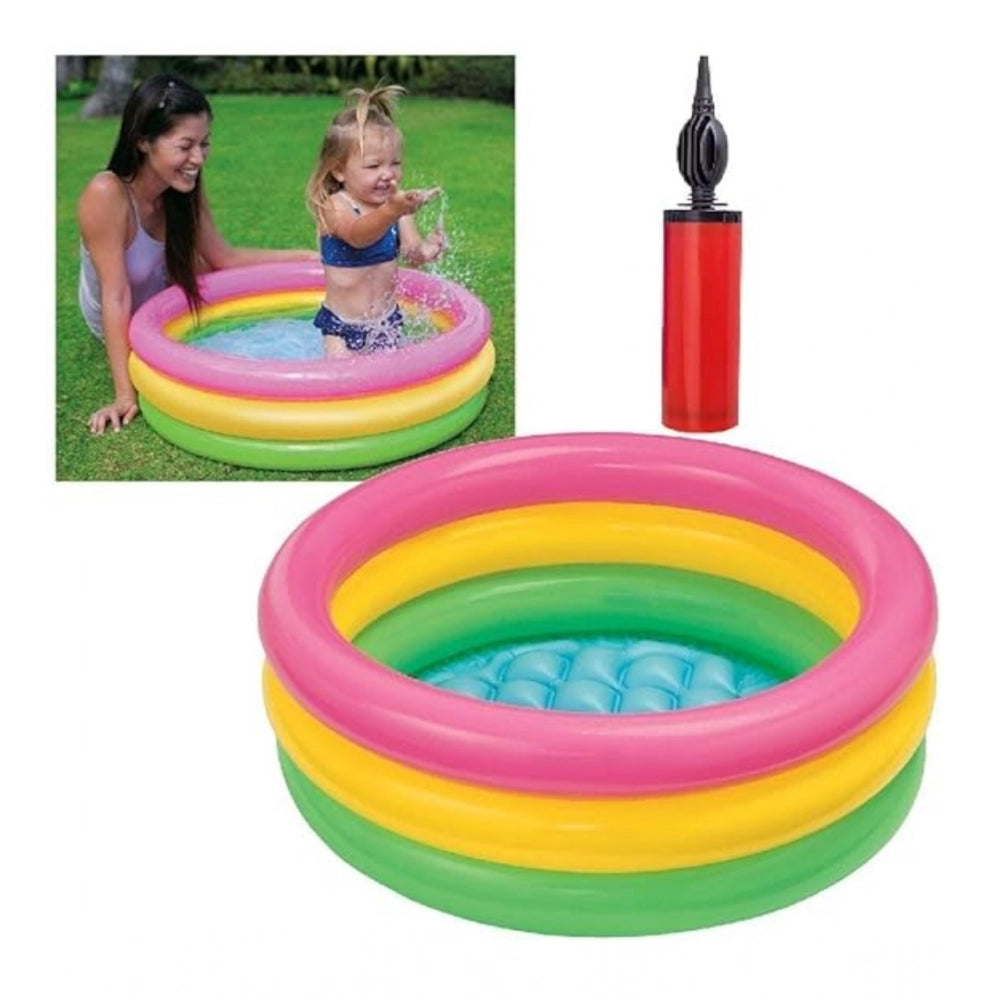 Amfyn Plastic Bath Tub With Pump 2 Ft Round For Kids (Multicolor )