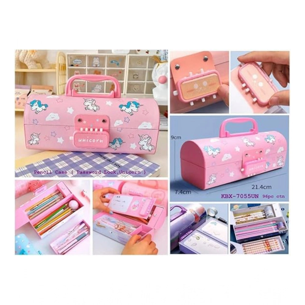 Amfyn Plastic Pen, Pencil Box Suitcase Style Password Lock (Multicolor )