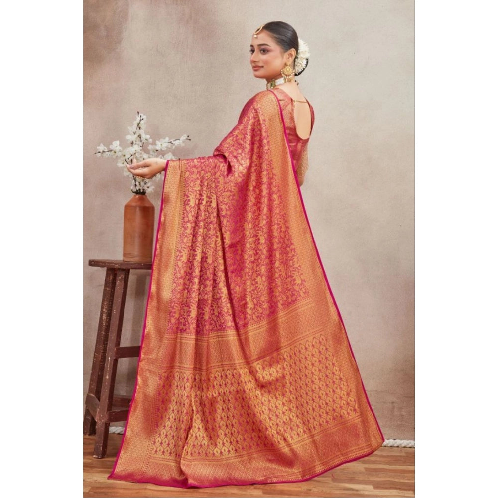 Amfyn Women's Silk Blend Floral Printed Saree With Unstitched Blouse 5.5Mtr (Pink)