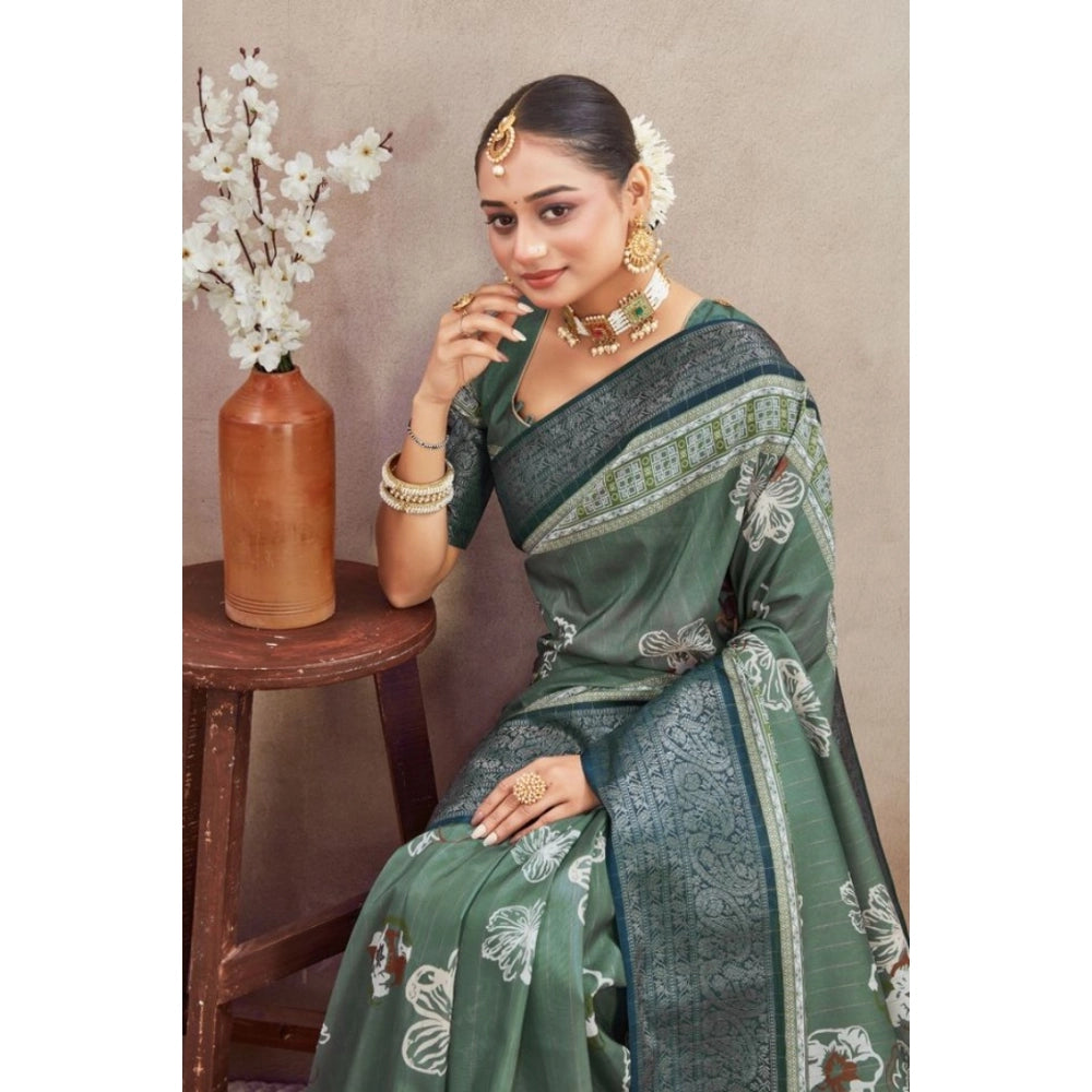 Amfyn Women's Crepe Silk Printed Saree With Unstitched Blouse 5.5Mtr (Green)
